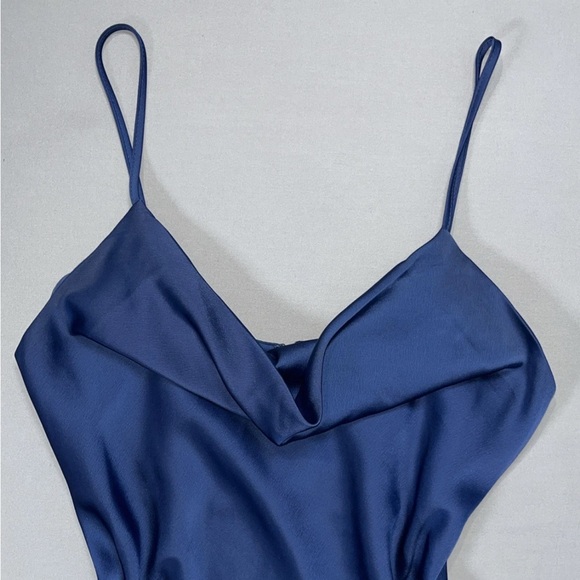 Urban Outfitters Sleeveless Cowl Neck Satin Slip Mini Dress Navy Blue Sz SP NWOT - Picture 4 of 11